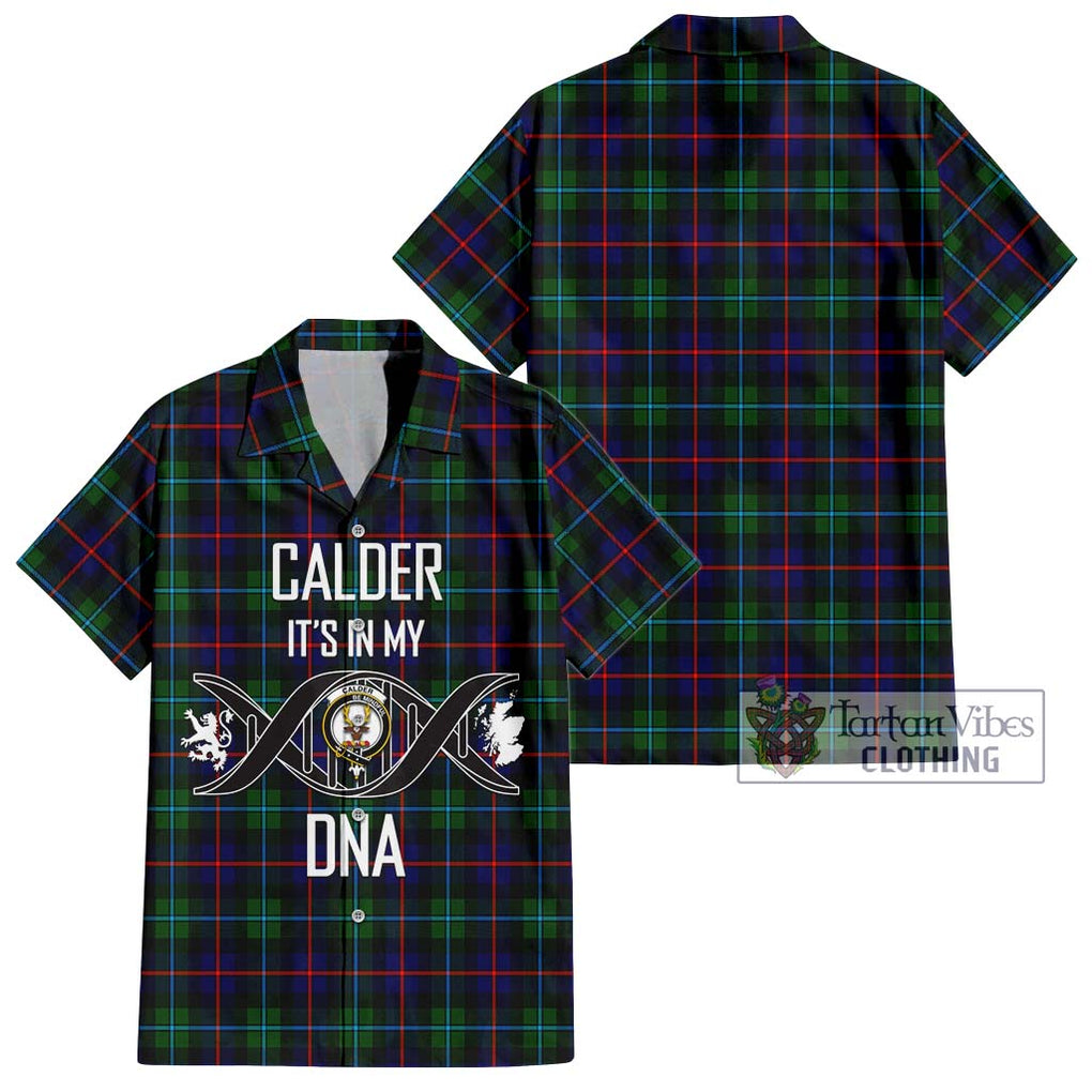Calder Tartan Short Sleeve Button Shirt with Family Crest DNA In Me Style Kid - Tartanvibesclothing Shop