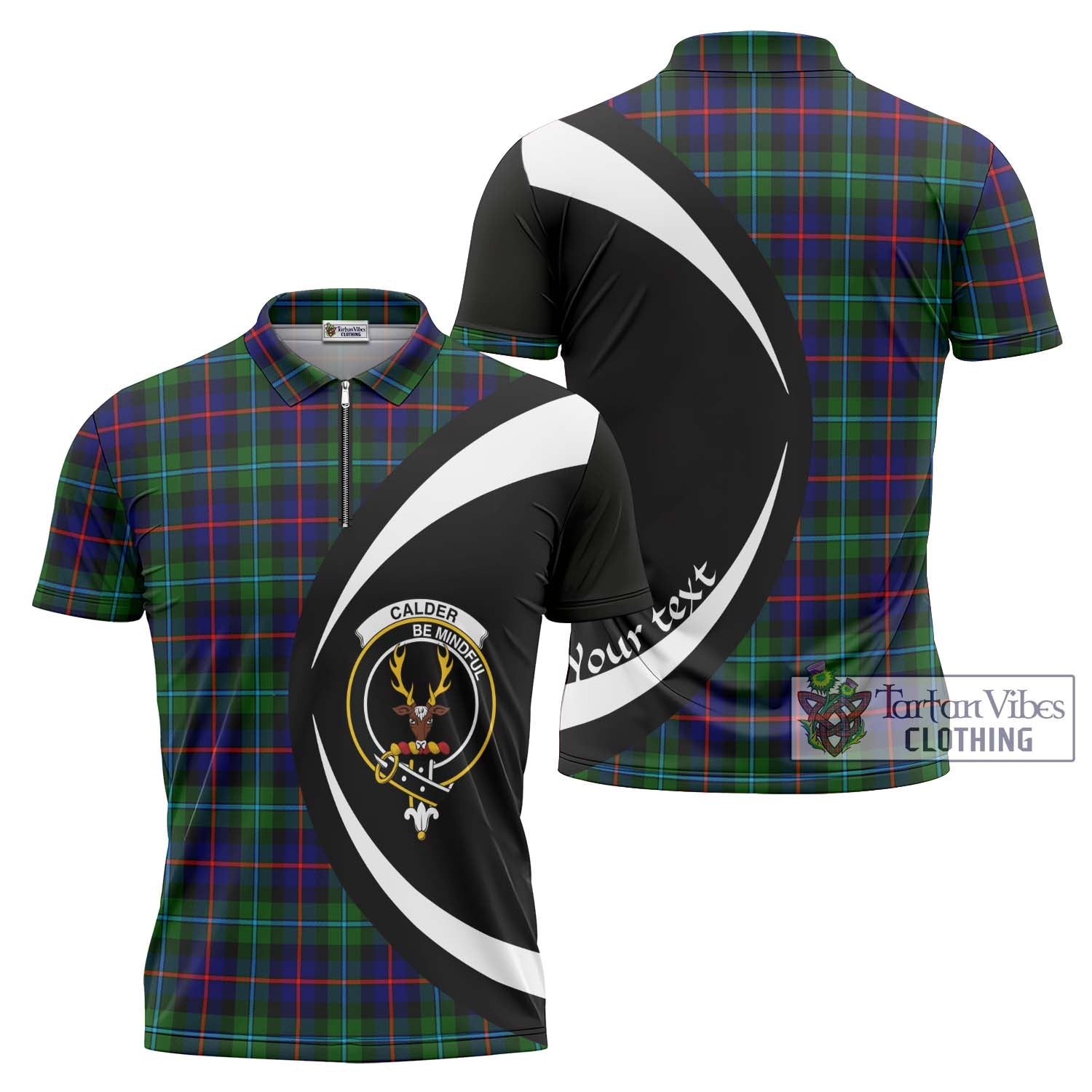 Tartan Vibes Clothing Calder Modern Tartan Zipper Polo Shirt with Family Crest Circle Style