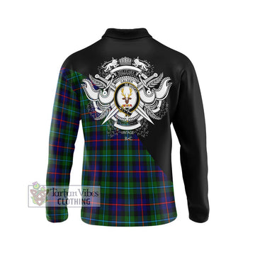 Calder Tartan Long Sleeve Polo Shirt with Family Crest and Military Logo Style - Tartan Vibes Clothing