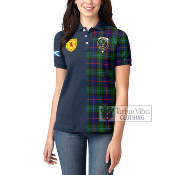 Tartan Vibes Clothing Calder Modern Tartan Women's Polo Shirt with Scottish Lion Royal Arm Half Style
