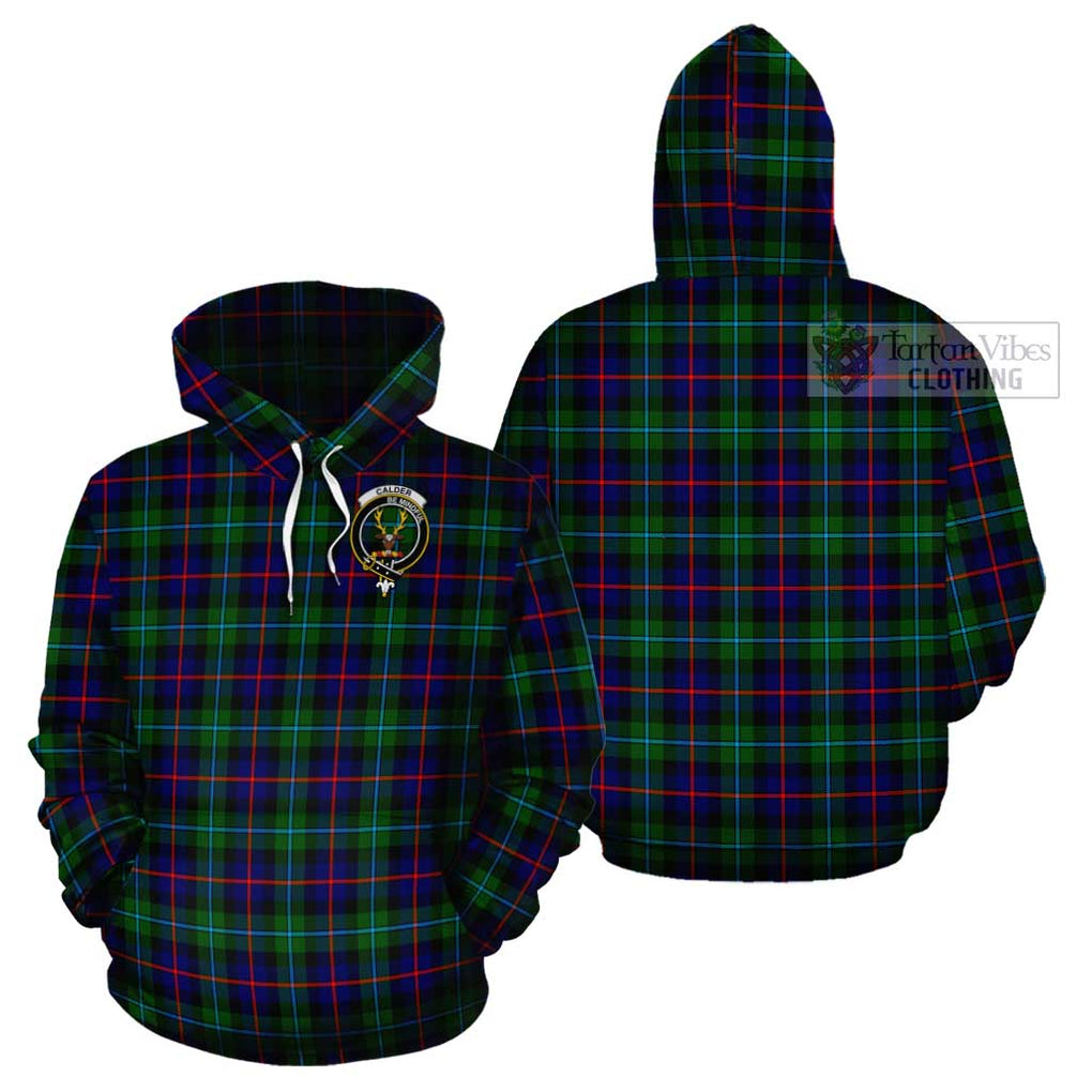 Calder Tartan Cotton Hoodie with Family Crest - Tartan Vibes Clothing