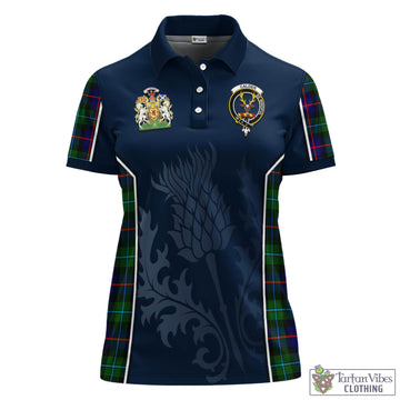Calder Modern Tartan Women's Polo Shirt with Family Crest and Scottish Thistle Vibes Sport Style