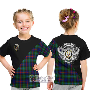 Calder Tartan Kid T-Shirt with Family Crest and Military Logo Style - Tartanvibesclothing Shop