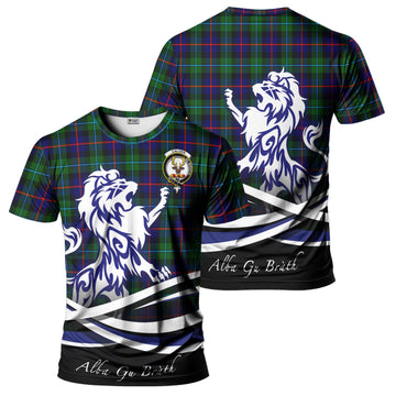 Calder Modern Tartan T-Shirt with Alba Gu Brath Regal Lion Emblem