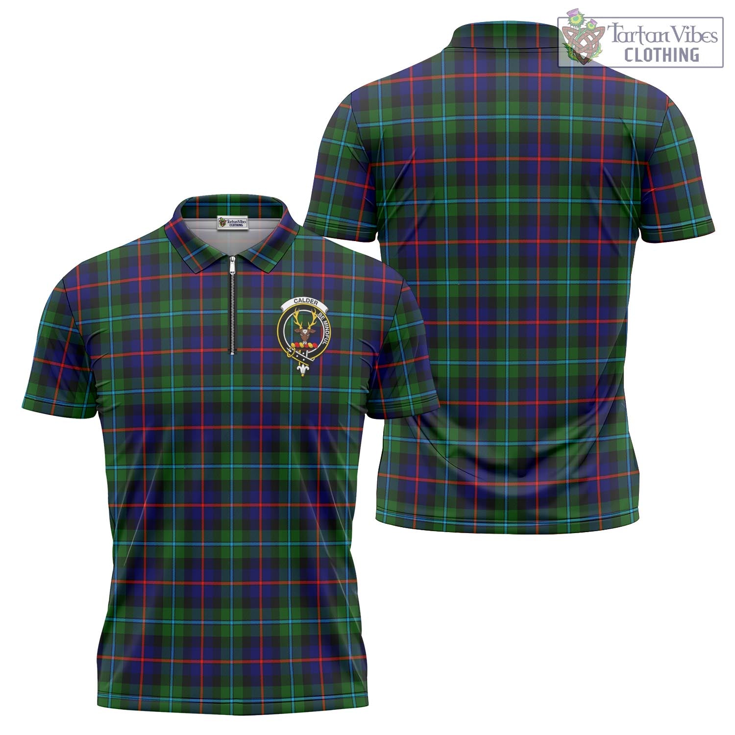 Tartan Vibes Clothing Calder Modern Tartan Zipper Polo Shirt with Family Crest