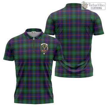 Calder Tartan Zipper Polo Shirt with Family Crest