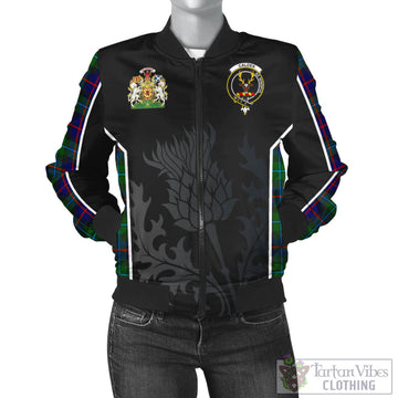 Tartan Vibes Clothing Calder Modern Tartan Bomber Jacket with Family Crest and Scottish Thistle Vibes Sport Style