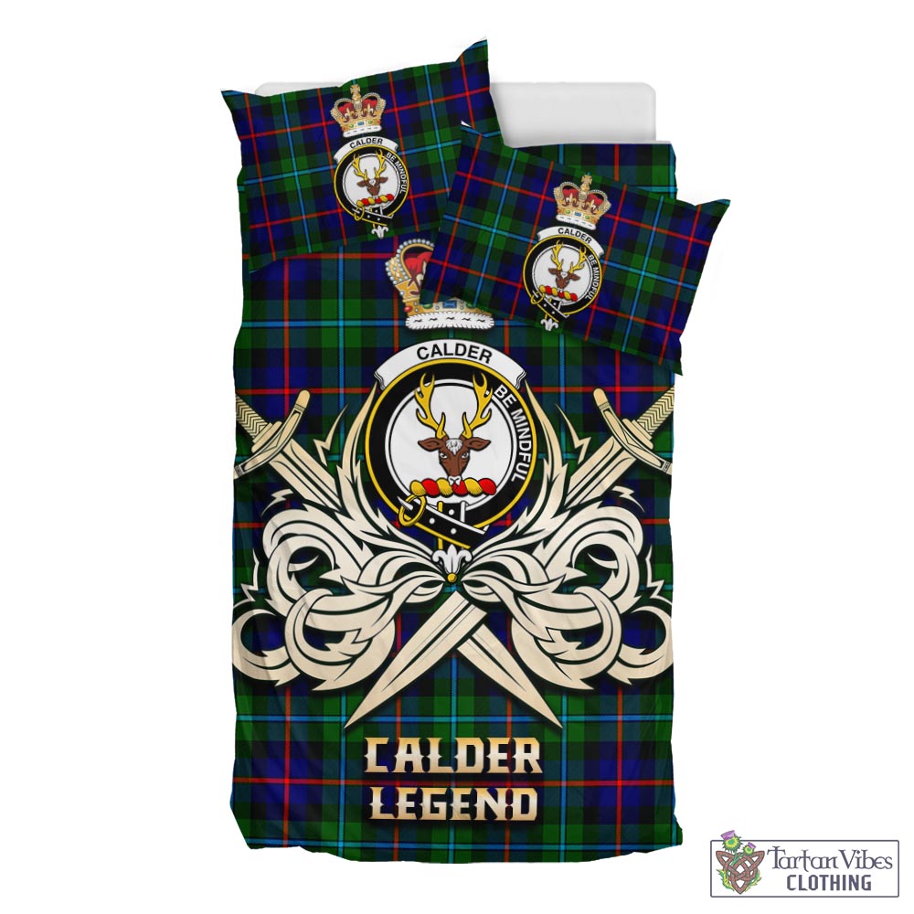 Tartan Vibes Clothing Calder Modern Tartan Bedding Set with Clan Crest and the Golden Sword of Courageous Legacy