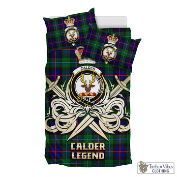 Calder Modern Tartan Bedding Set with Clan Crest and the Golden Sword of Courageous Legacy