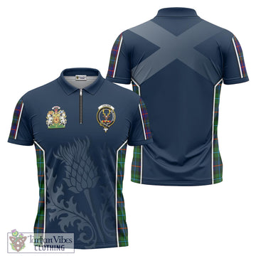 Tartan Vibes Clothing Calder Modern Tartan Zipper Polo Shirt with Family Crest and Scottish Thistle Vibes Sport Style