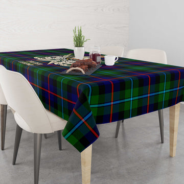 Calder Modern Tartan Tablecloth with Clan Crest and the Golden Sword of Courageous Legacy