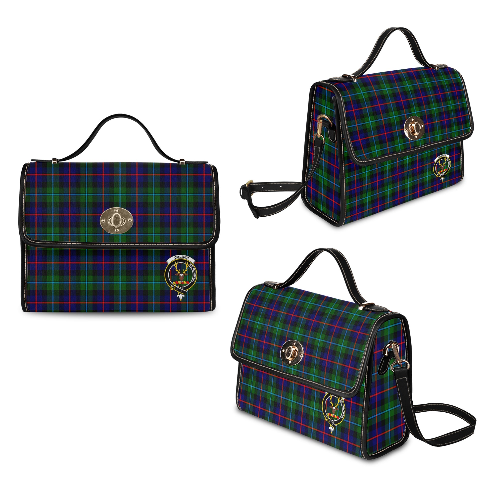 Calder Modern Tartan Leather Strap Waterproof Canvas Bag with Family Crest