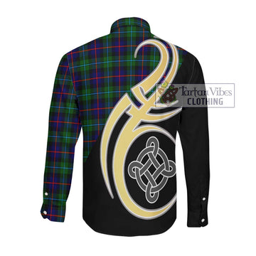 Calder Tartan Long Sleeve Button Shirt with Family Crest and Celtic Symbol Style Men's Shirt - Tartan Vibes Clothing