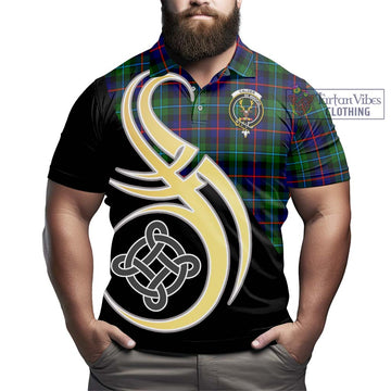 Calder Tartan Polo Shirt with Family Crest and Celtic Symbol Style - Tartan Vibes Clothing