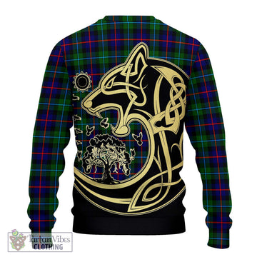 Calder Tartan Ugly Sweater with Family Crest Celtic Wolf Style - Tartan Vibes Clothing