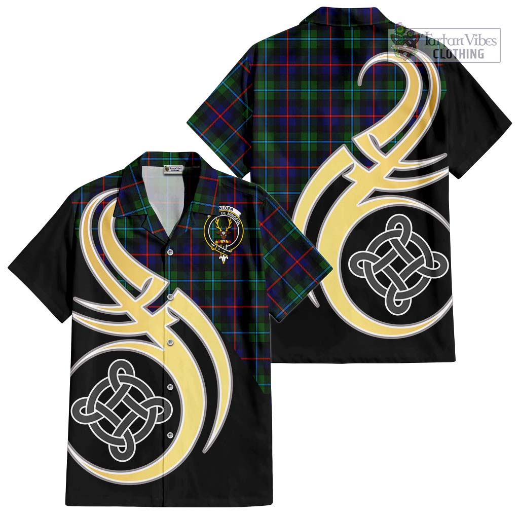 Calder Tartan Short Sleeve Button Shirt with Family Crest and Celtic Symbol Style - Tartan Vibes Clothing