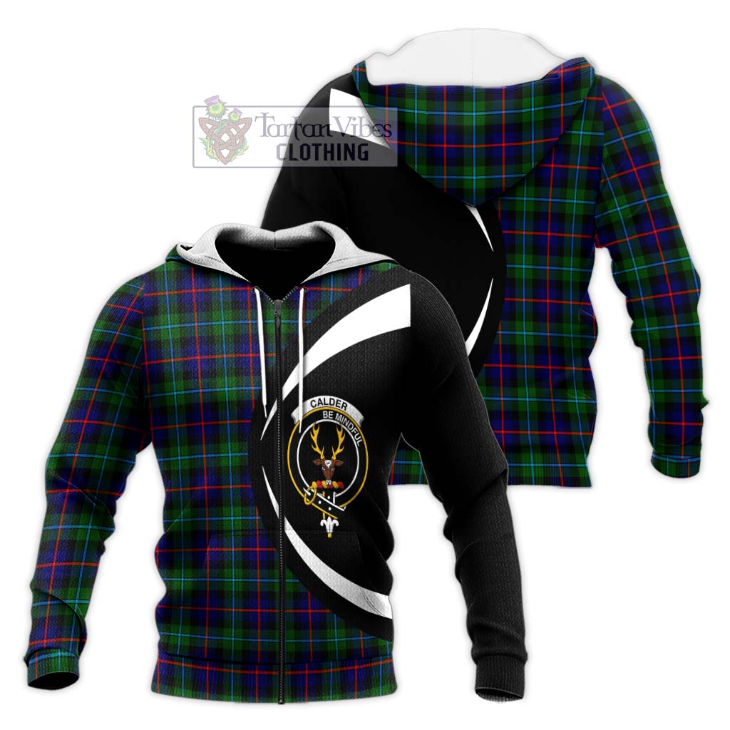 Calder Tartan Knitted Hoodie with Family Crest Circle Style Unisex Knitted Zip Hoodie - Tartan Vibes Clothing