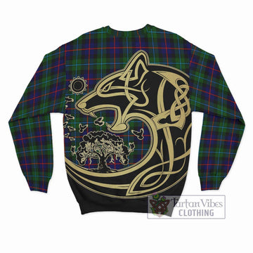 Calder Tartan Sweatshirt with Family Crest Celtic Wolf Style - Tartan Vibes Clothing
