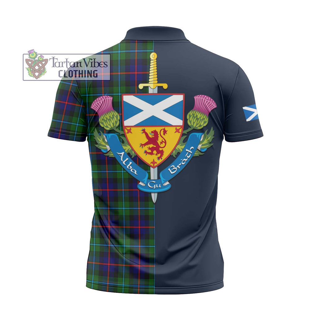 Calder Tartan Zipper Polo Shirt Alba with Scottish Lion Royal Arm Half Style - Tartan Vibes Clothing