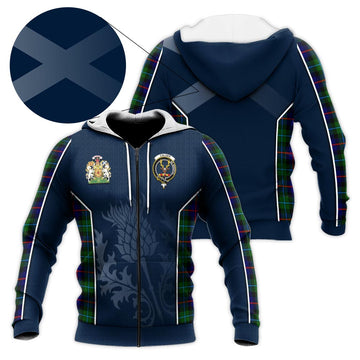 Calder Modern Tartan Knitted Hoodie with Family Crest and Scottish Thistle Vibes Sport Style