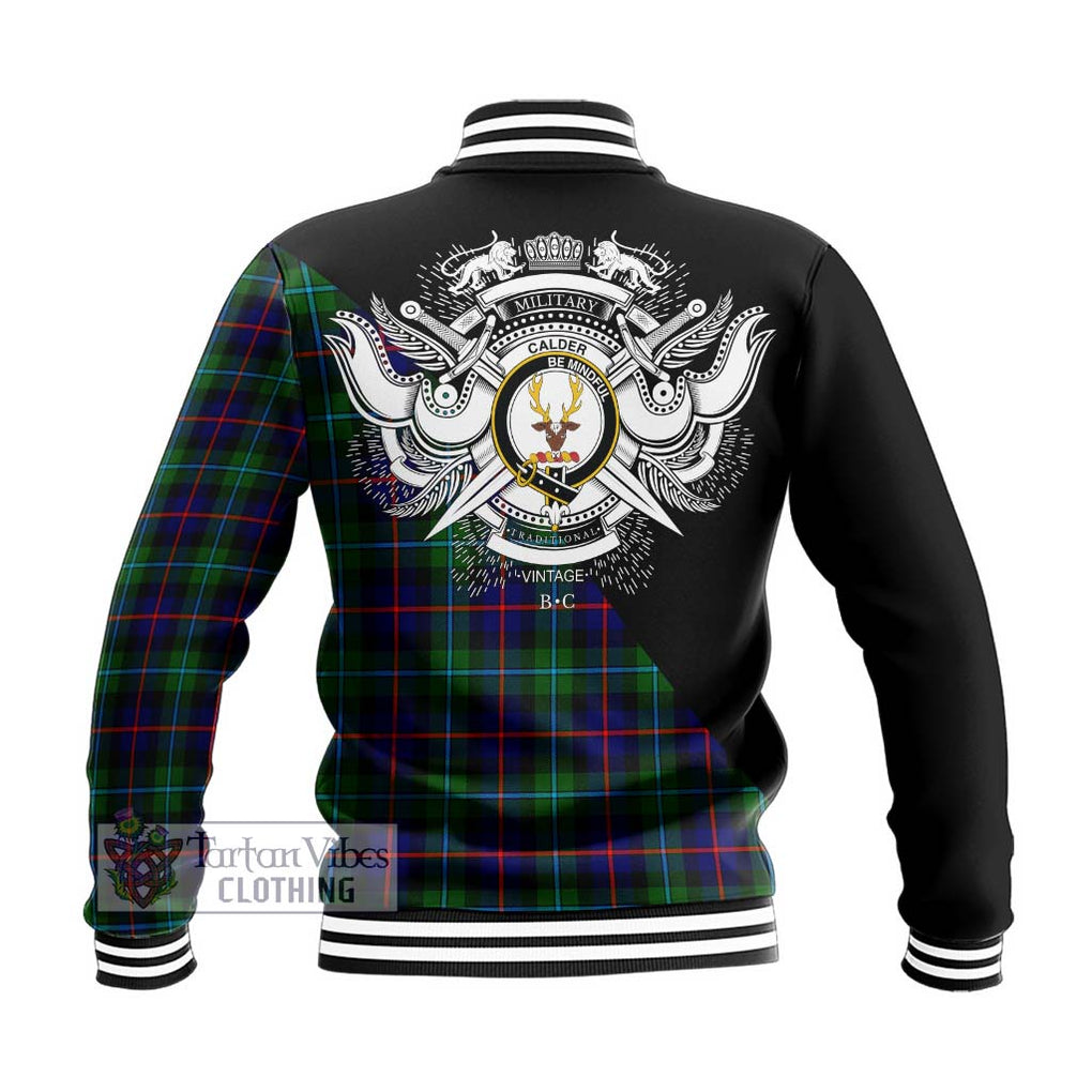 Calder Tartan Baseball Jacket with Family Crest and Military Logo Style - Tartan Vibes Clothing