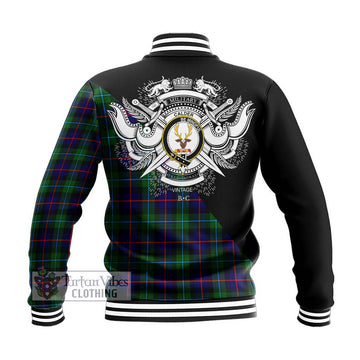 Calder Tartan Baseball Jacket with Family Crest and Military Logo Style - Tartan Vibes Clothing