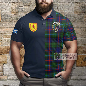 Calder Tartan Polo Shirt Alba with Scottish Lion Royal Arm Half Style - Tartan Vibes Clothing