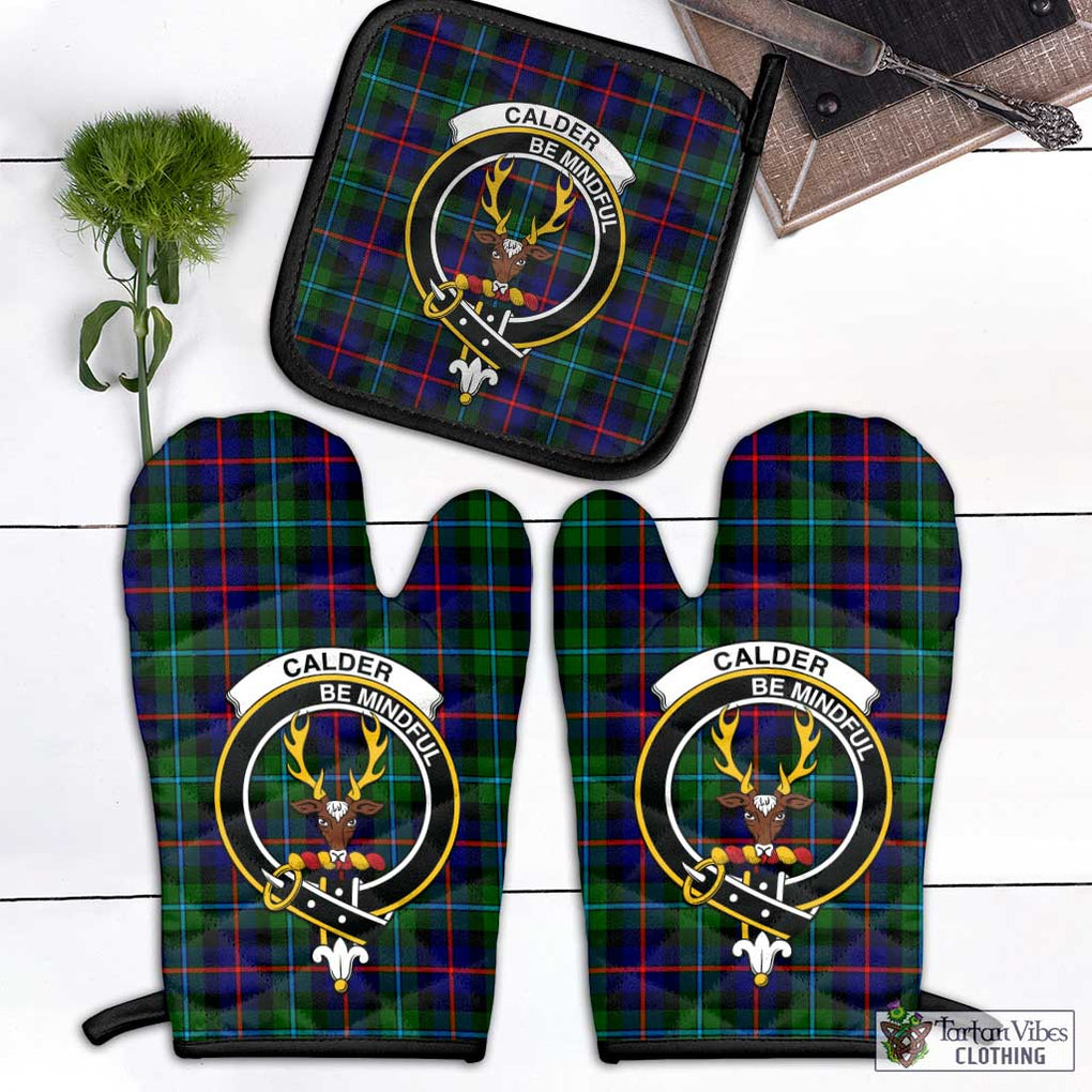 Calder Tartan Combo Oven Mitt & Pot-Holder with Family Crest Black - Tartan Vibes Clothing