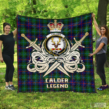 Calder Tartan Quilt with Clan Crest and the Golden Sword of Courageous Legacy
