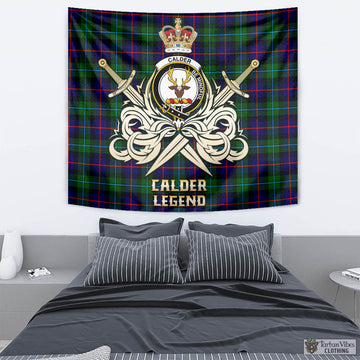 Calder Tartan Tapestry with Clan Crest and the Golden Sword of Courageous Legacy - Tartan Vibes Clothing