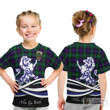 Calder Tartan Kid T-Shirt with Alba Gu Brath Regal Lion Emblem - Tartan Vibes Clothing