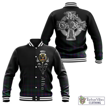 Tartan Vibes Clothing Calder Modern Tartan Baseball Jacket Featuring Alba Gu Brath Family Crest Celtic Inspired