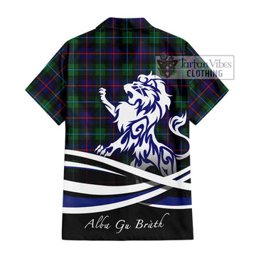 Calder Tartan Short Sleeve Button Shirt with Alba Gu Brath Regal Lion Emblem - Tartanvibesclothing Shop