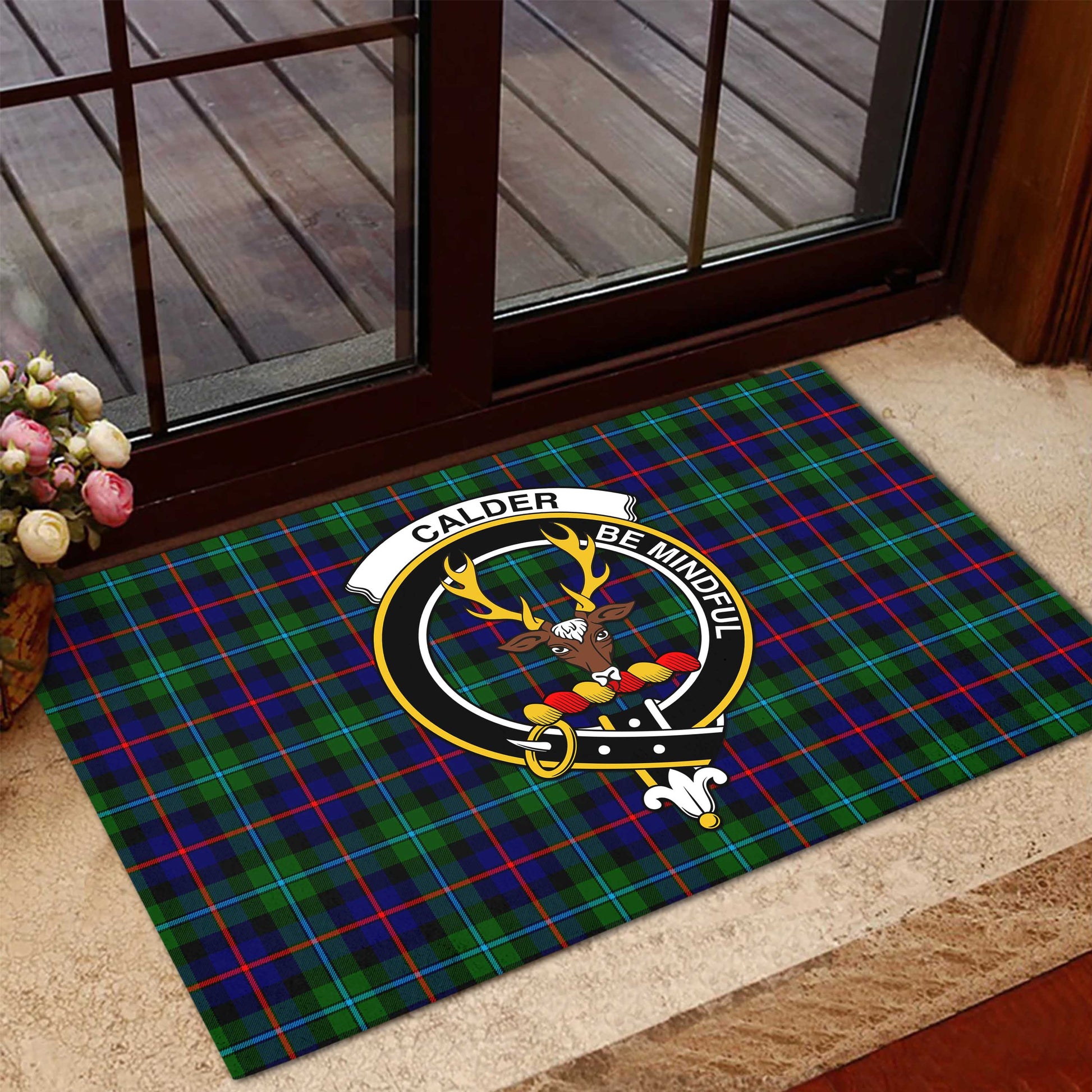 Calder Tartan Rubber Doormat with Family Crest - Tartan Vibes Clothing