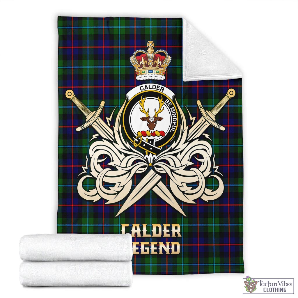 Tartan Vibes Clothing Calder Modern Tartan Blanket with Clan Crest and the Golden Sword of Courageous Legacy