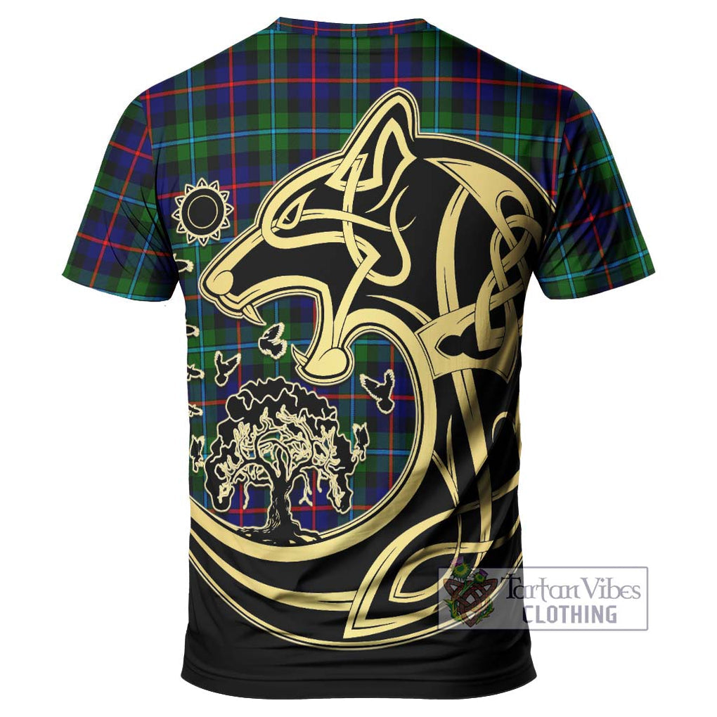 Calder Tartan T-Shirt with Family Crest Celtic Wolf Style - Tartan Vibes Clothing