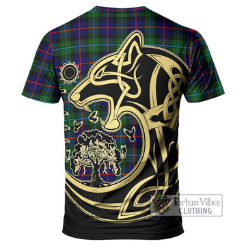 Calder Tartan T-Shirt with Family Crest Celtic Wolf Style - Tartan Vibes Clothing