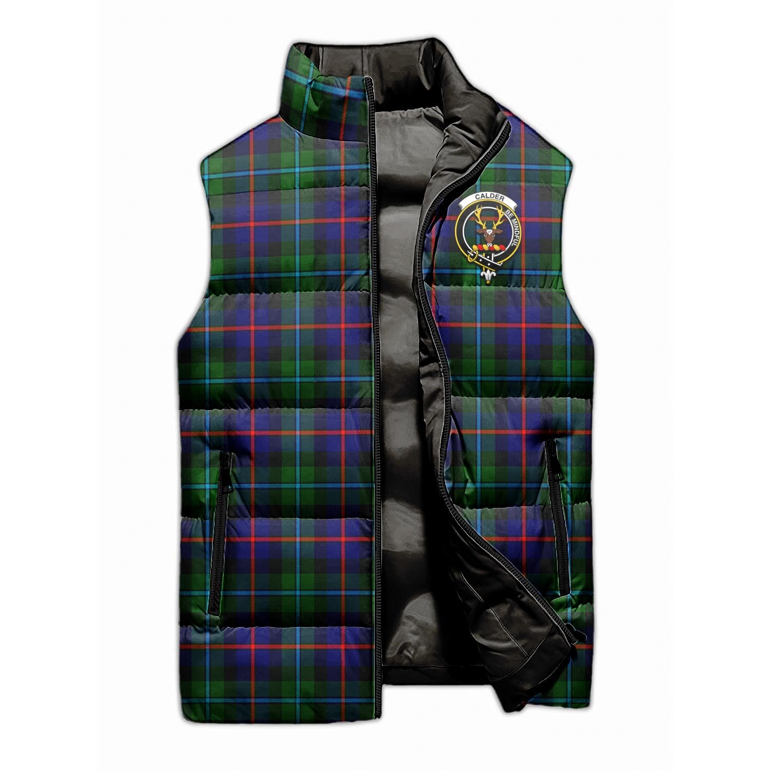 Calder Tartan Sleeveless Puffer Jacket with Family Crest - Tartan Vibes Clothing