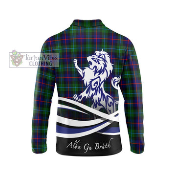 Calder Tartan Long Sleeve Polo Shirt with Alba Gu Brath Regal Lion Emblem - Tartan Vibes Clothing