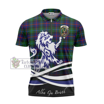 Calder Tartan Zipper Polo Shirt with Alba Gu Brath Regal Lion Emblem
