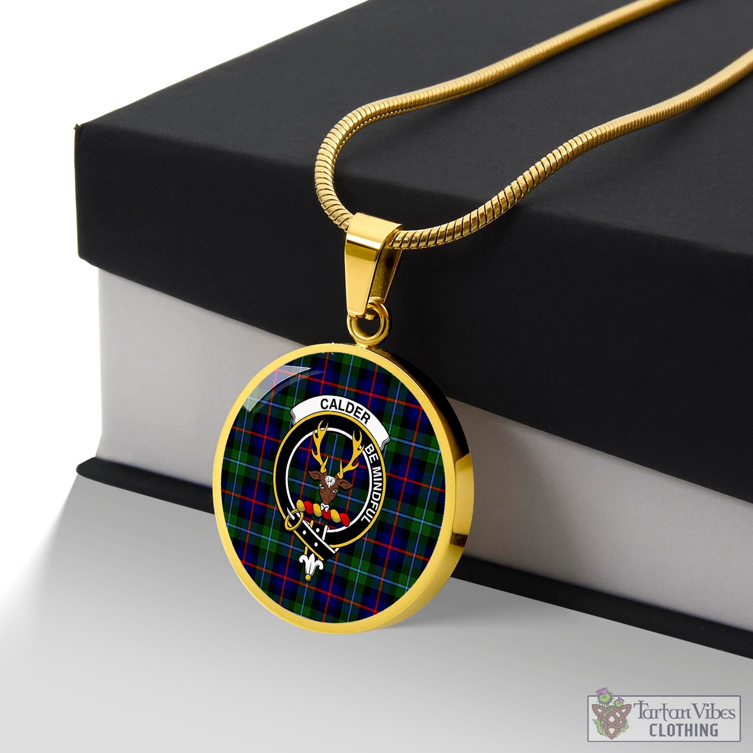 Calder Tartan Circle Necklace with Family Crest Luxury Necklace (Gold) No - Tartan Vibes Clothing