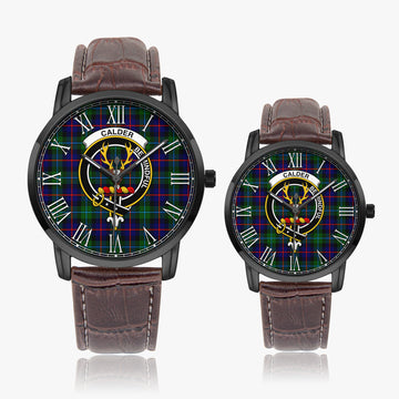 Calder Modern Tartan Family Crest Leather Strap Quartz Watch