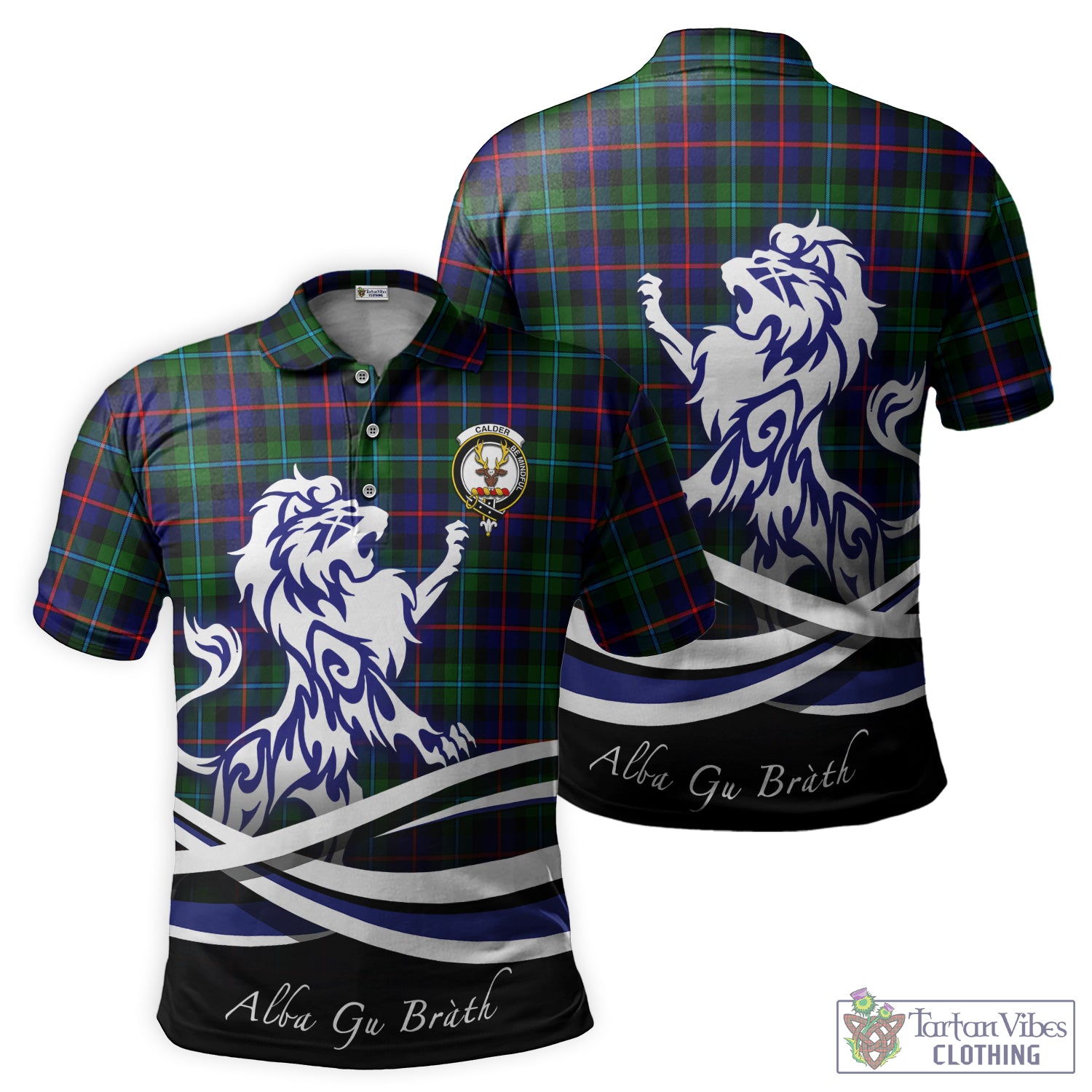 Calder Tartan Polo Shirt with Alba Gu Brath Regal Lion Emblem - Tartan Vibes Clothing