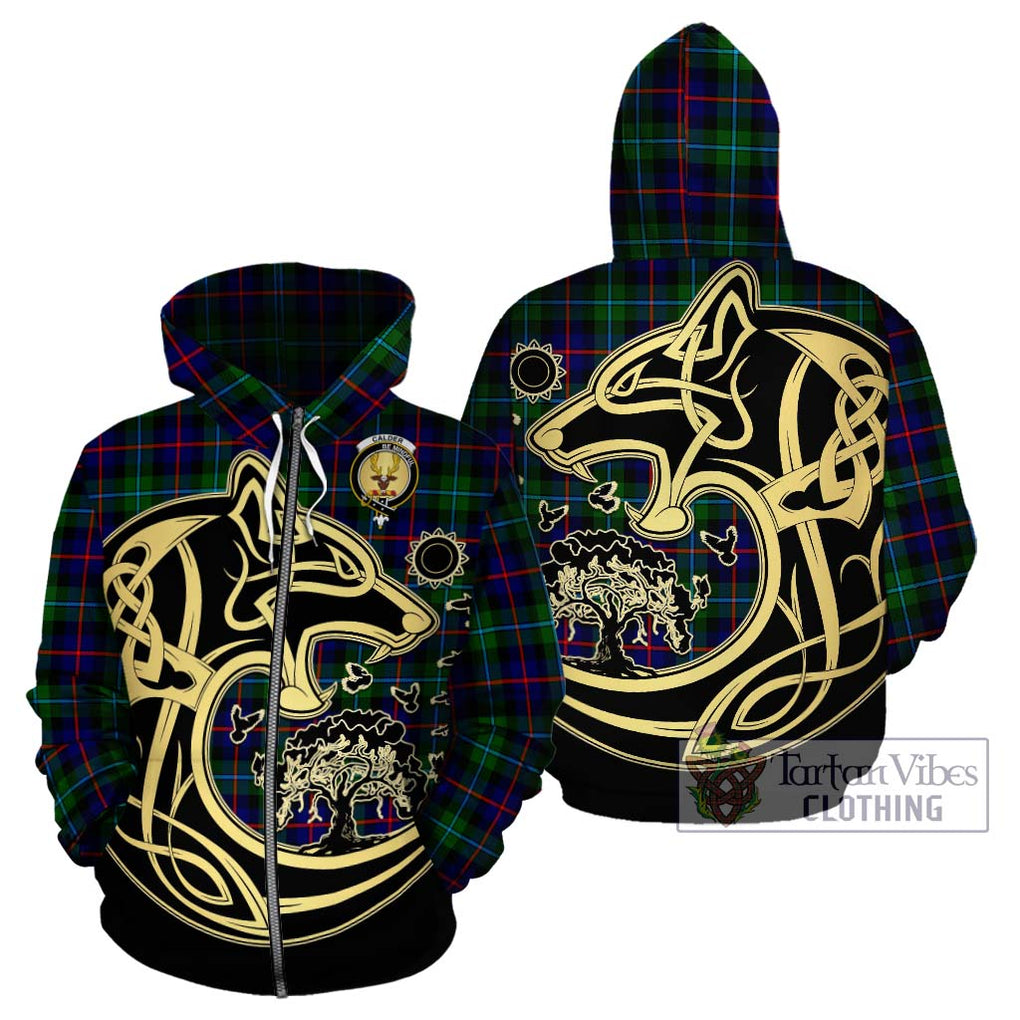 Calder Tartan Hoodie with Family Crest Celtic Wolf Style - Tartan Vibes Clothing