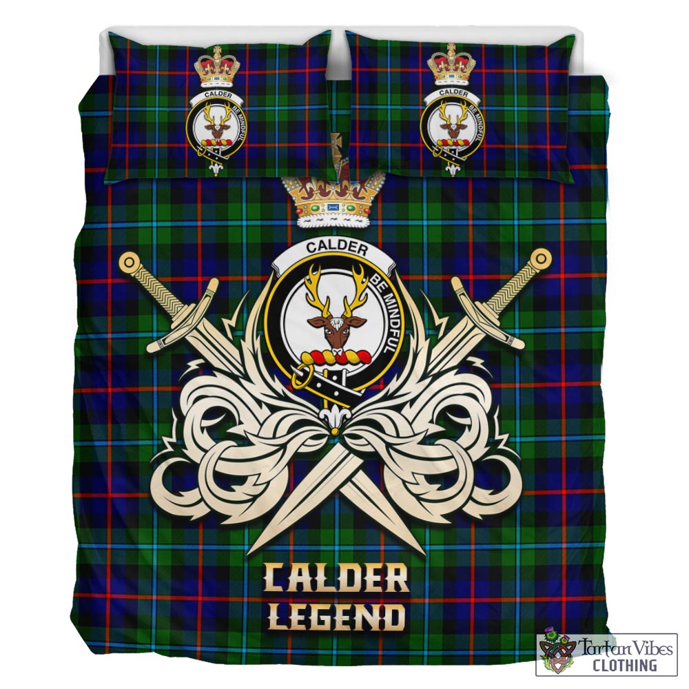 Tartan Vibes Clothing Calder Modern Tartan Bedding Set with Clan Crest and the Golden Sword of Courageous Legacy