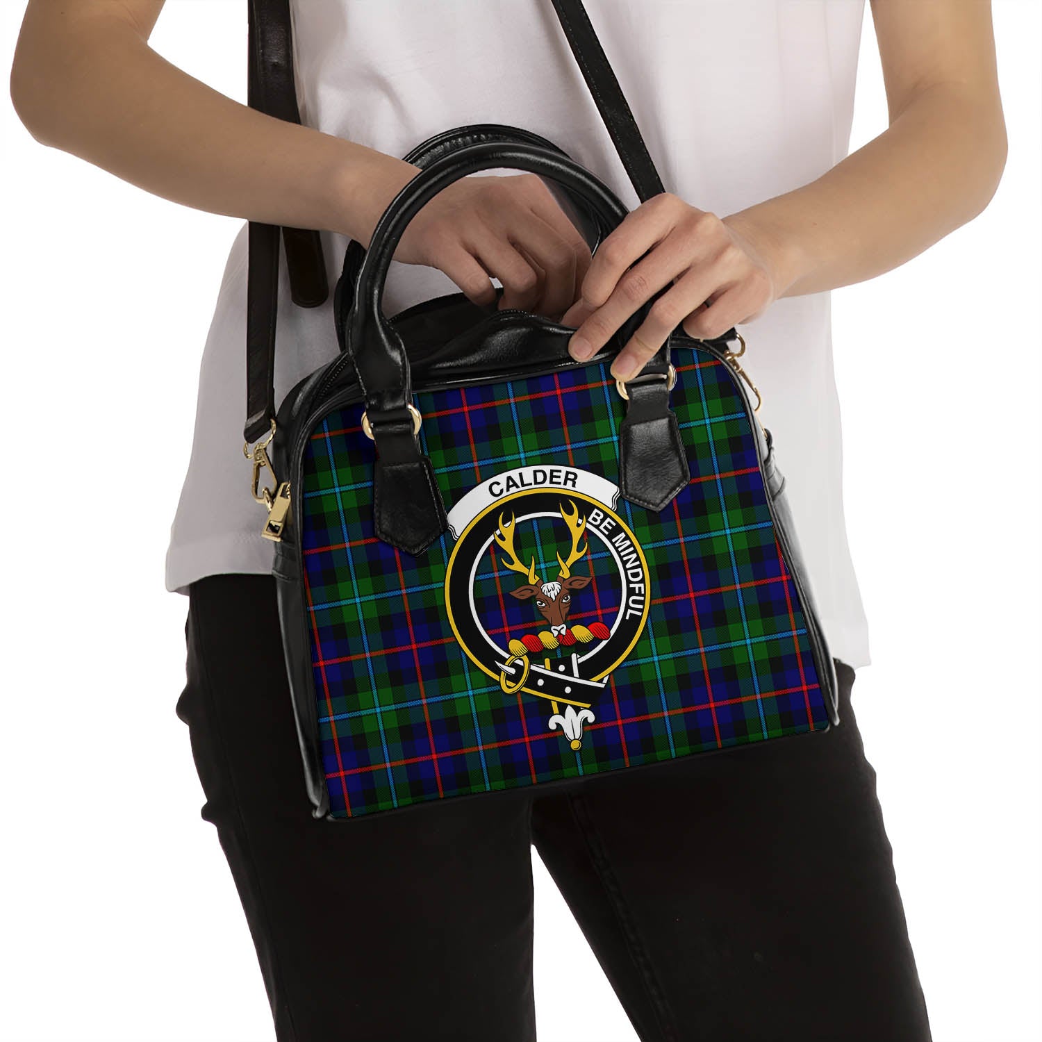 Calder Modern Tartan Shoulder Handbags with Family Crest - Tartanvibesclothing