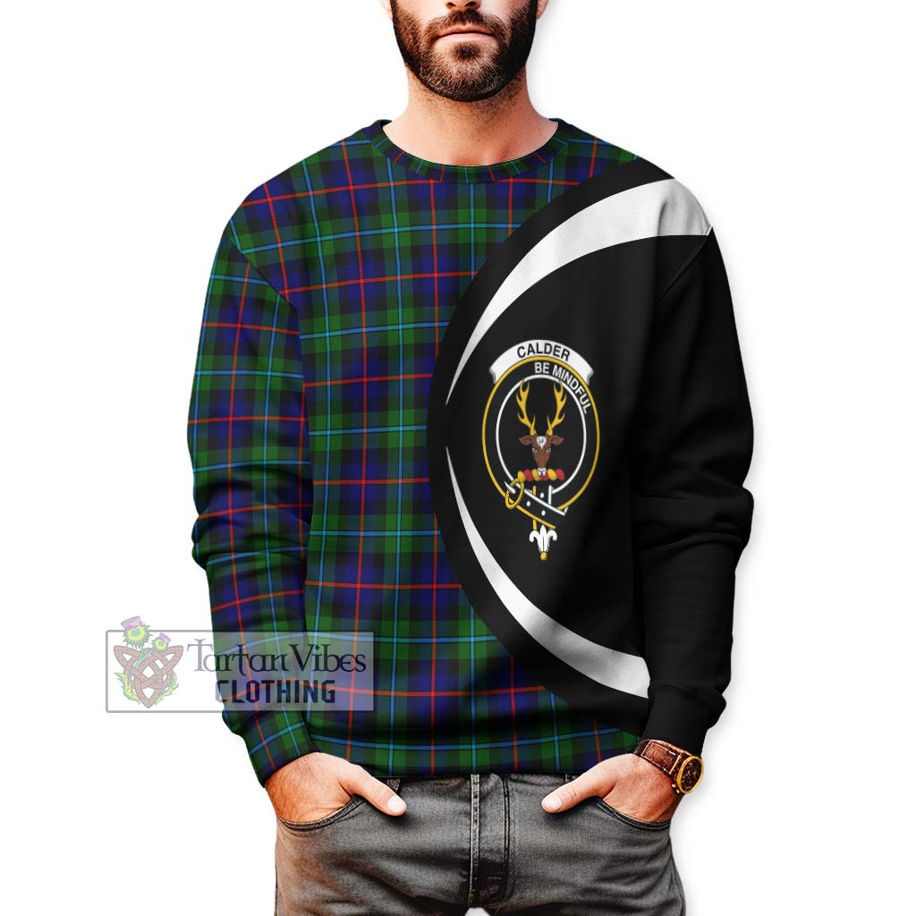 Calder Tartan Sweatshirt with Family Crest Circle Style - Tartan Vibes Clothing