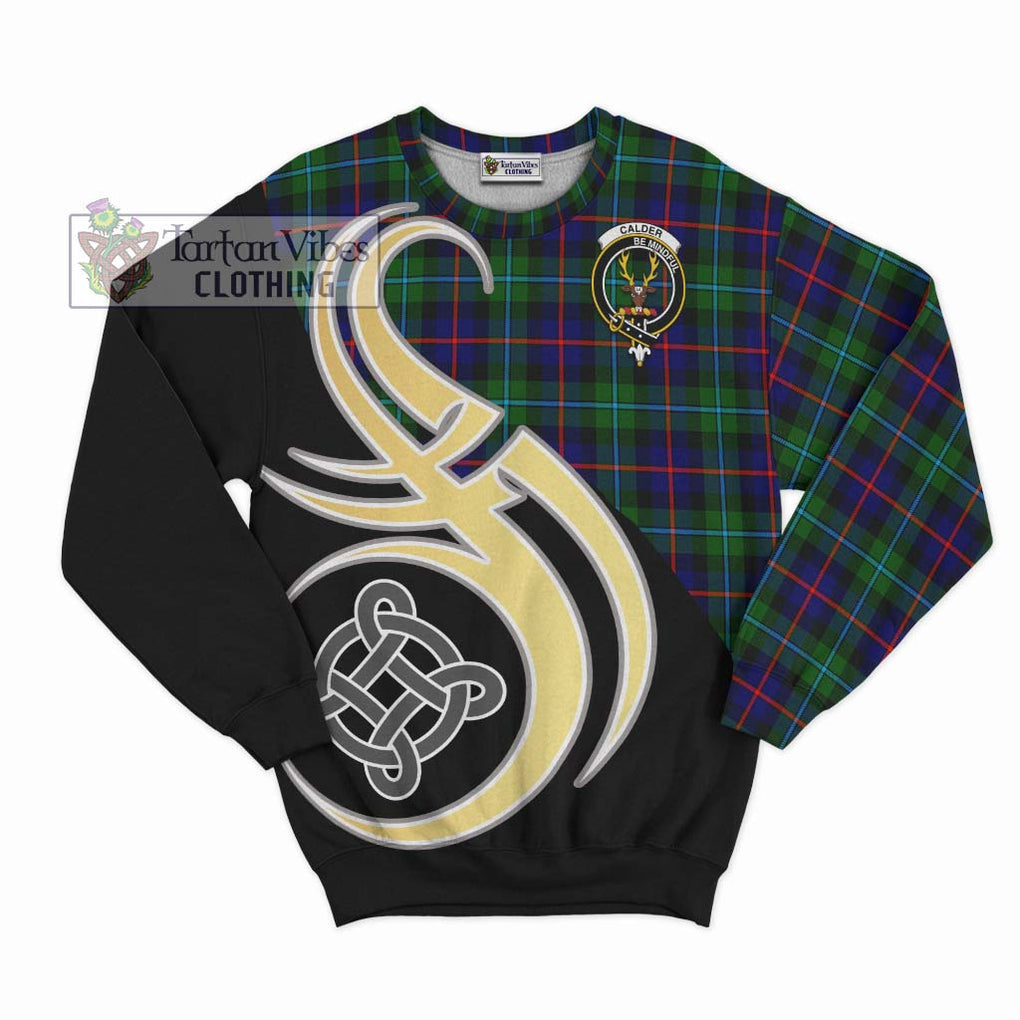 Calder Tartan Sweatshirt with Family Crest and Celtic Symbol Style - Tartan Vibes Clothing