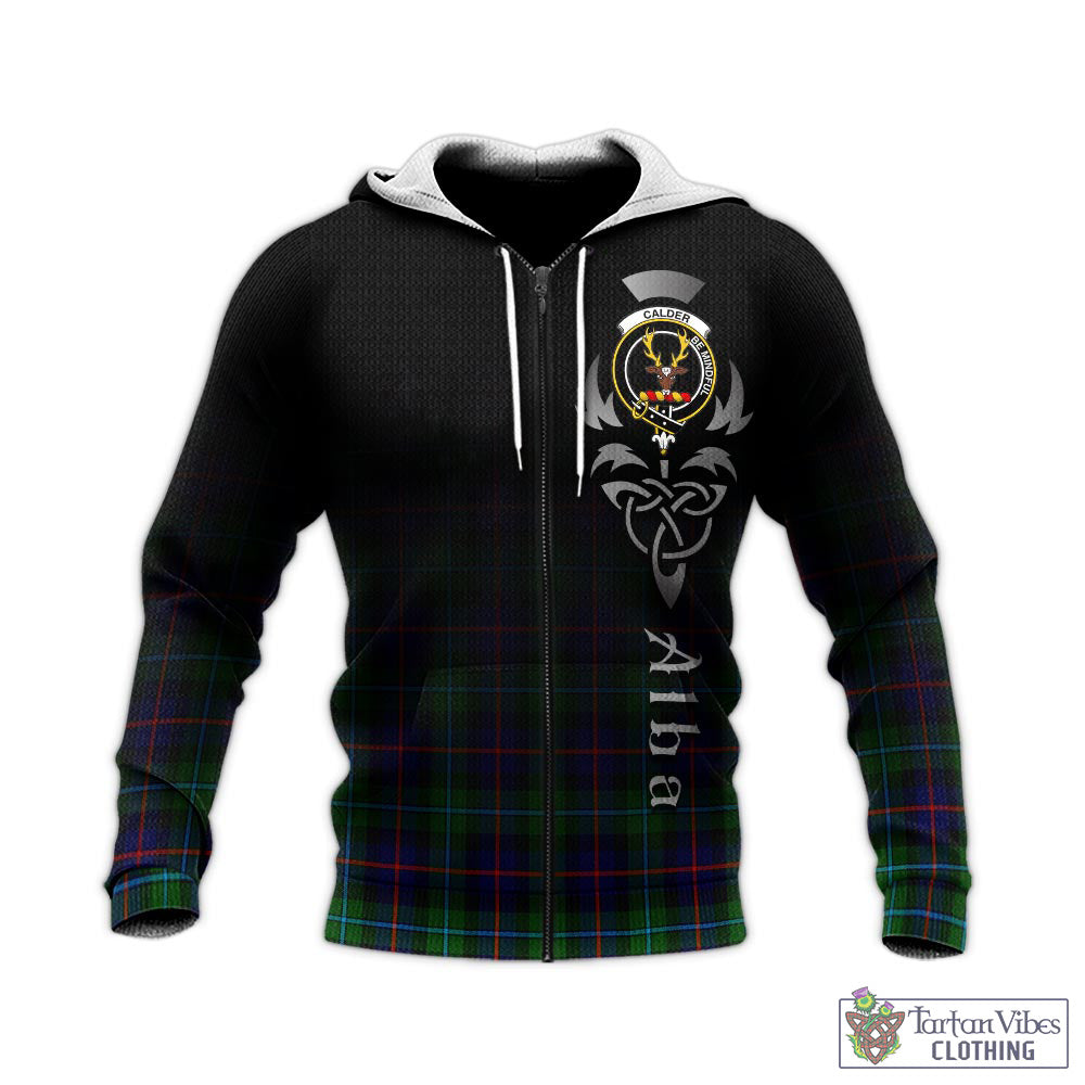 Tartan Vibes Clothing Calder Modern Tartan Knitted Hoodie Featuring Alba Gu Brath Family Crest Celtic Inspired