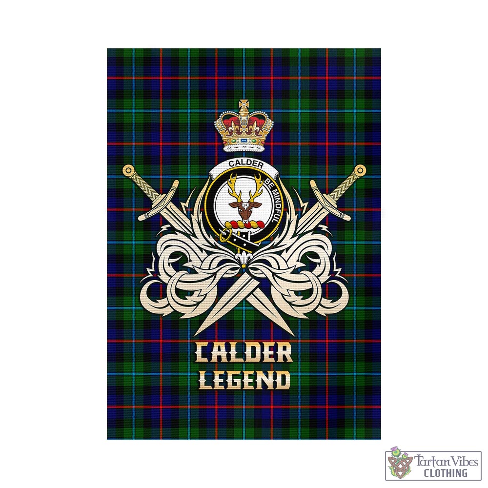 Tartan Vibes Clothing Calder Modern Tartan Flag with Clan Crest and the Golden Sword of Courageous Legacy